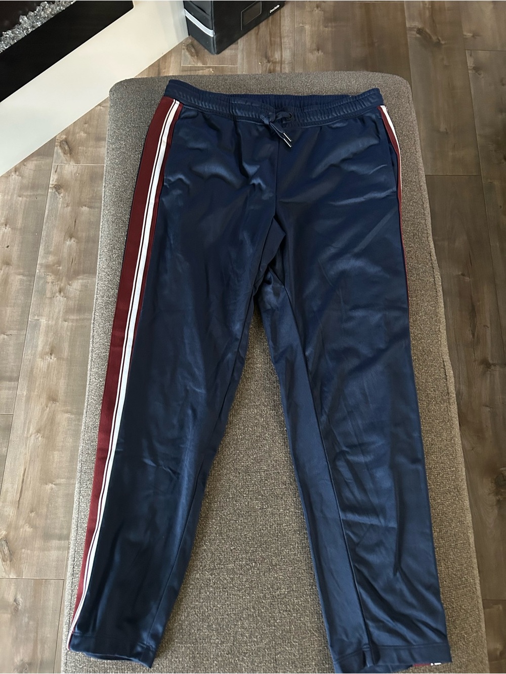 Athletic Works Navy Joggers with Burgundy and White Side Stripes